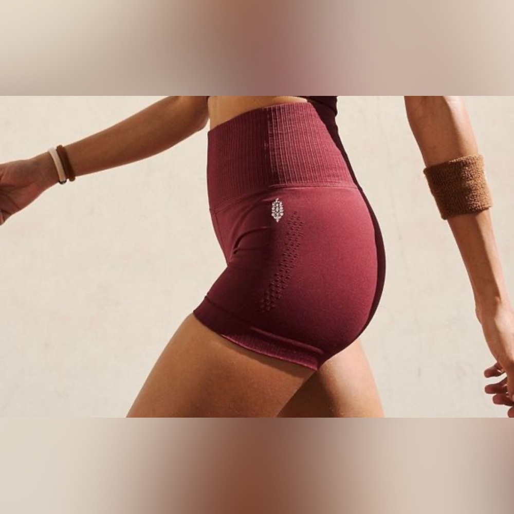 FP Movement by Free People High-Waist Athletic Shorts in Burgundy